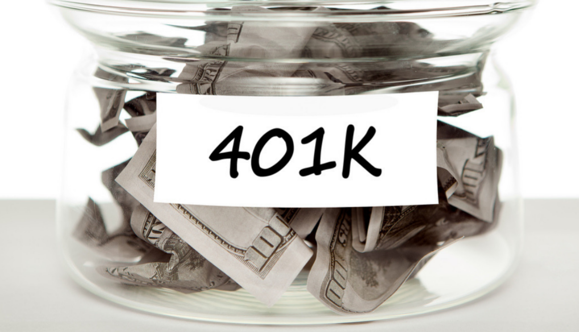 A glass jar labeled 401K filled with U.S. dollar bills represents retirement savings and financial planning in Wisconsin.