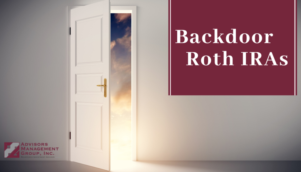 An open door with light shining through highlights "Backdoor Roth IRAs and financial planning," with Advisors Management Group’s logo.