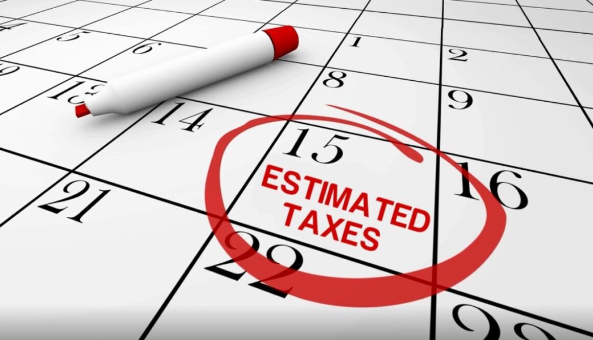 A calendar shows ESTIMATED TAXES circled on the 15th, emphasizing tax planning for Wisconsin clients at Advisors Management Group.