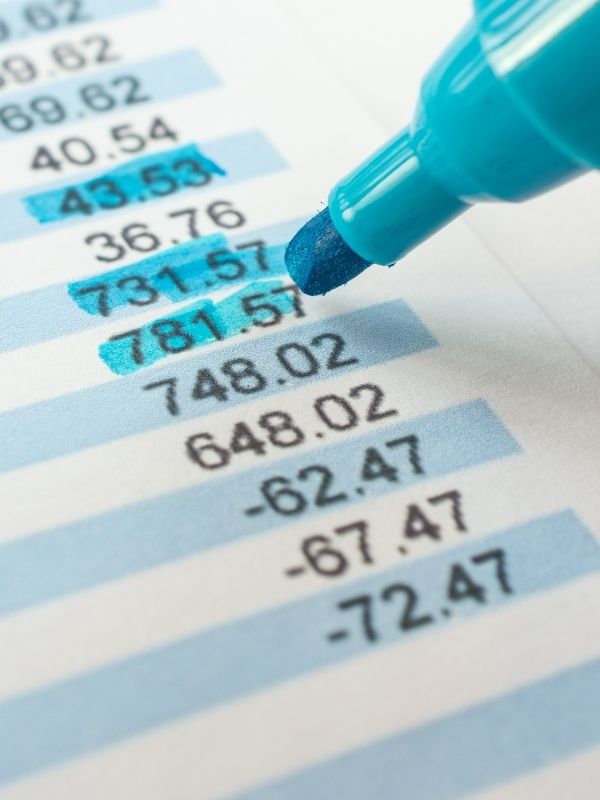 A blue highlighter circles values on a financial planning chart listing accounting services for Wisconsin fiduciary advisors.